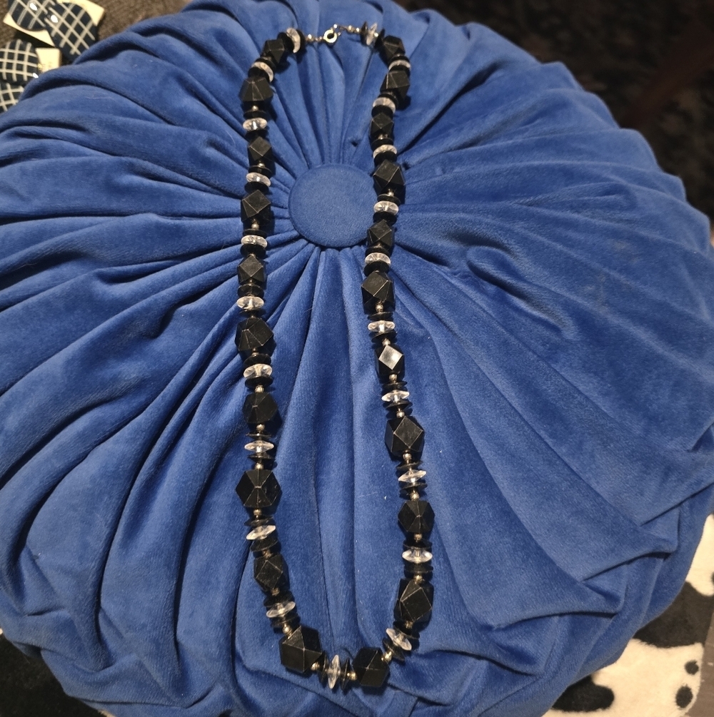Vintage Black and Silver Beaded Necklace
